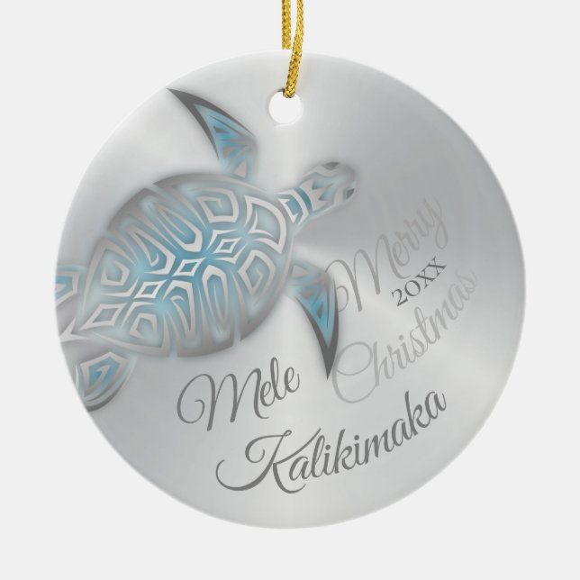 PHOTO Silver Turtle | Mele Kalikimaka | Ceramic Ornament (Front)