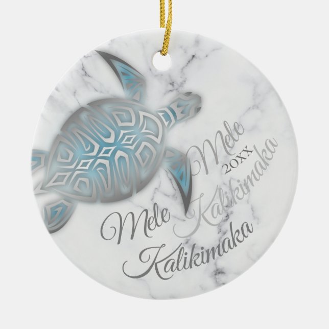 PHOTO Silver Turtle | Mele Kalikimaka | Ceramic Ornament (Front)