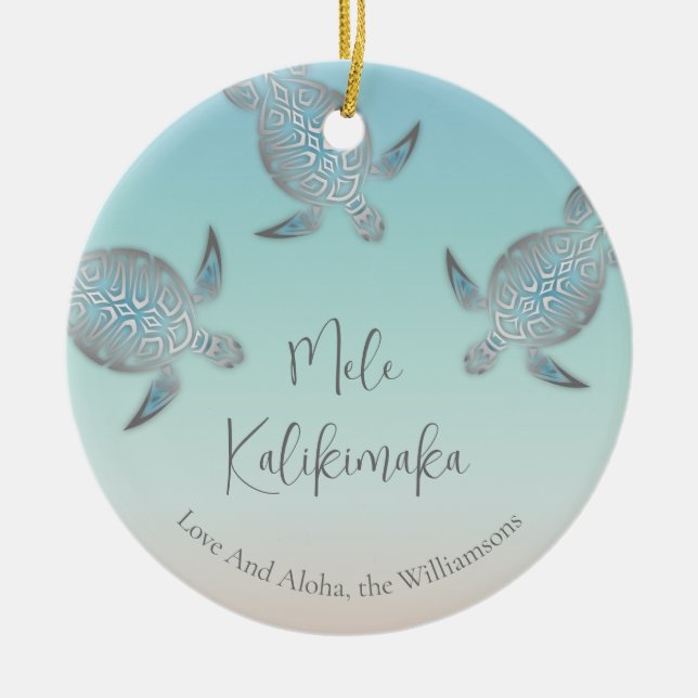 PHOTO Silver Turtles  | Mele Kalikimaka  Ceramic Ornament (Front)