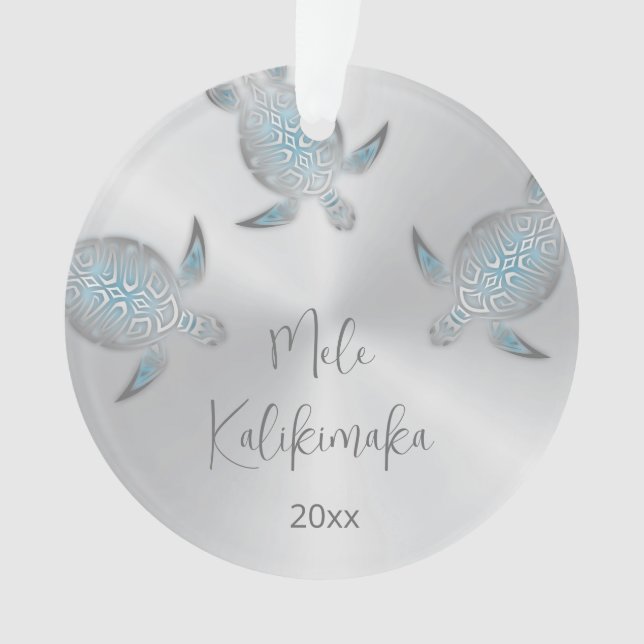 PHOTO Silver Turtles | Mele Kalikimaka  Or Ornament (Front)
