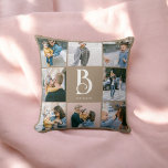 Photo Simple Chic Monogram Boho Beige Cushion<br><div class="desc">Photo collage and monogram.</div>