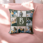 Photo Simple Chic Monogram Boho Green Cushion<br><div class="desc">Photo collage and monogram.</div>