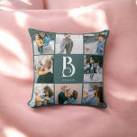 Photo Simple Chic Monogram Teal Cushion<br><div class="desc">Photo collage and monogram.</div>