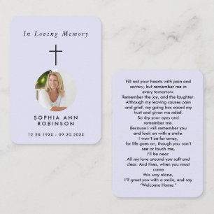 Photo Simple Cross Purple Lavender Memorial Card