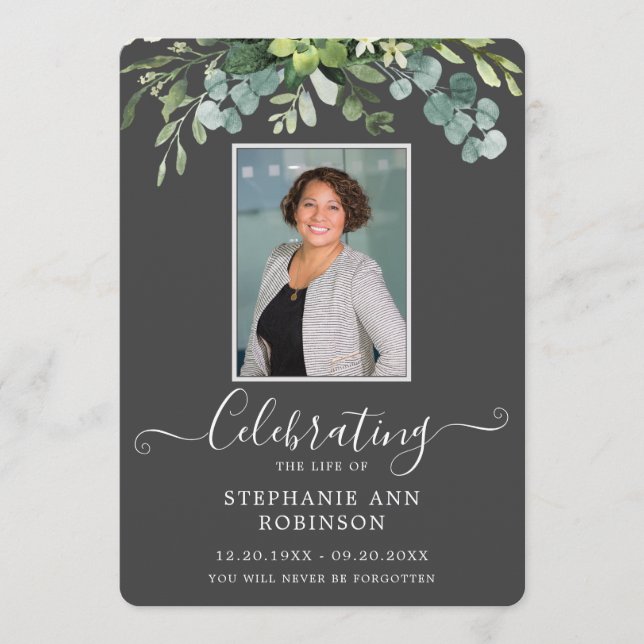 Photo Simple Elegant Order of Service Grey Program (Front)