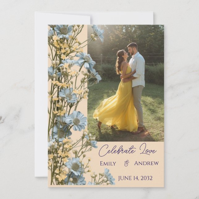 Photo Simple Modern Floral Wedding Invitation (Front)