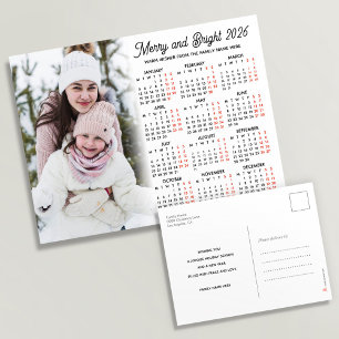 Photo Simple Modern White Calendar 2026 Family Holiday Postcard