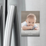 Photo & Simple White Text Stylish Modern Keepsake Magnet<br><div class="desc">Give the gift of special memories with a stylish custom photo rectangular magnet. This template is set up for a baby, but is easy to personalise with a family, friend or pet's name, a wedding couple's monogrammed initials, or any wording of your choice. The colours and font style can also...</div>