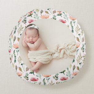 Photo & Simple White Text Unique Modern Keepsake  Round Cushion