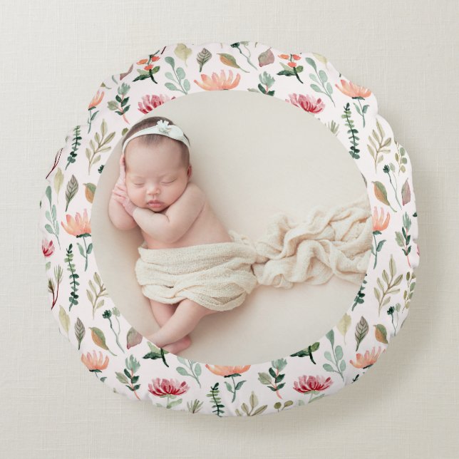 Photo & Simple White Text Unique Modern Keepsake  Round Cushion (Front)