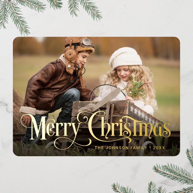 PHOTO Simply Elegant Sparkle Christmas Gold Foil Holiday Card (Creator Uploaded)