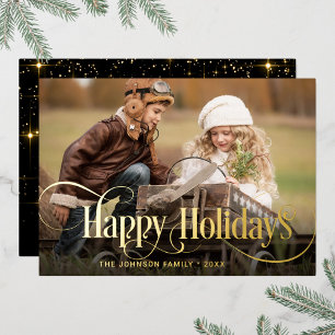 PHOTO Simply Elegant Sparkle Christmas Gold Foil Holiday Card