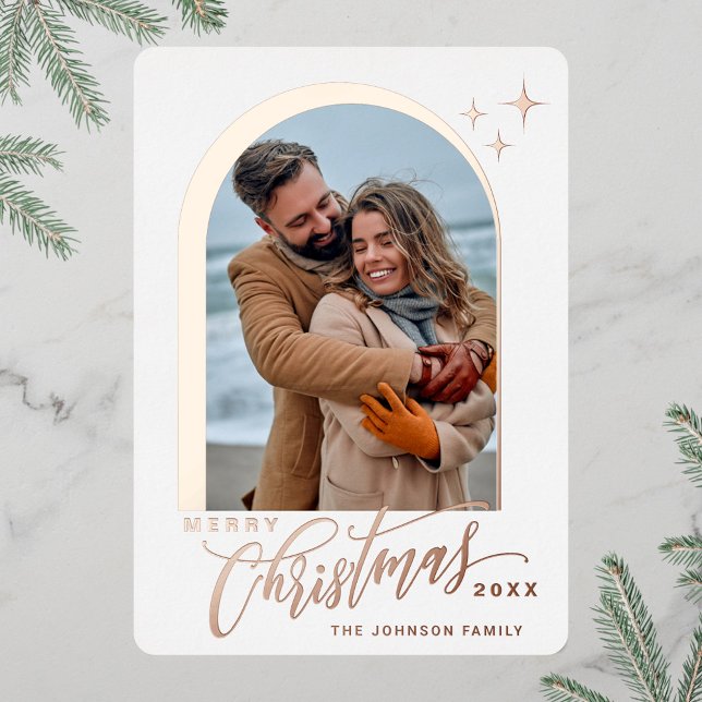 PHOTO Simply Elegant Sparkle Christmas Rose Gold Foil Holiday Card (Creator Uploaded)