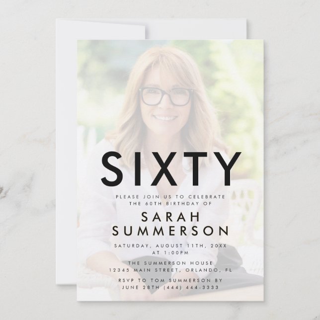 Photo Sixty Black White 60th Birthday Invitation (Front)