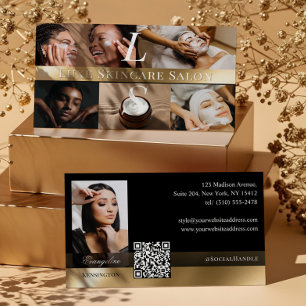Photo Skincare Esthetician Monogram Black Gold Business Card