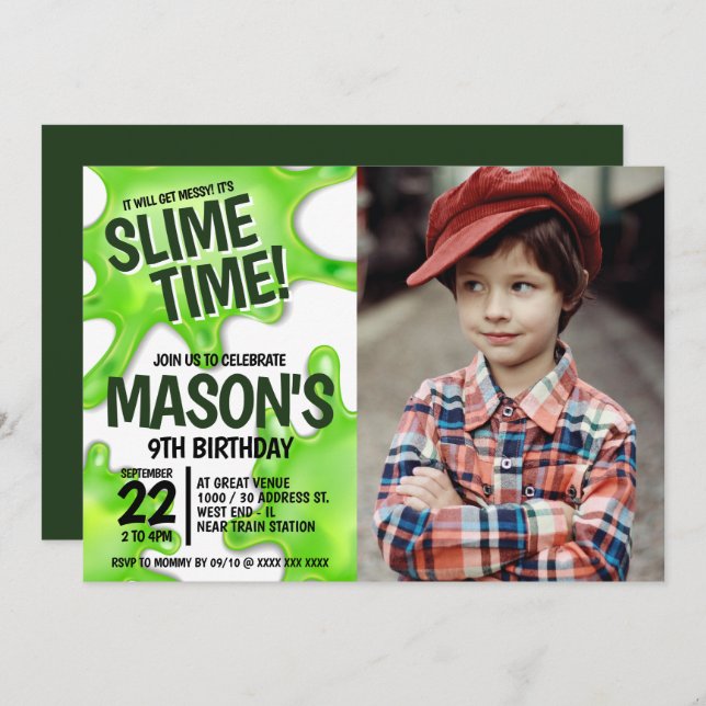 Photo Slime Party Birthday Invitation (Front/Back)
