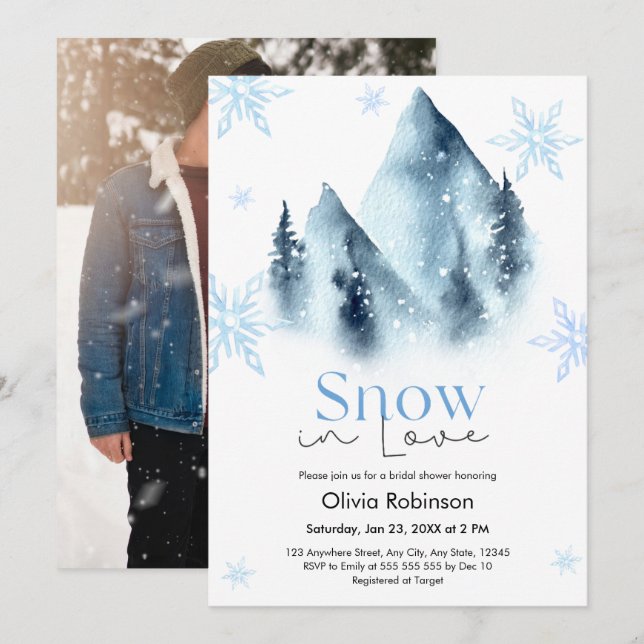 Photo Snow in Love Winter Snowflakes Bridal Shower Invitation (Front/Back)