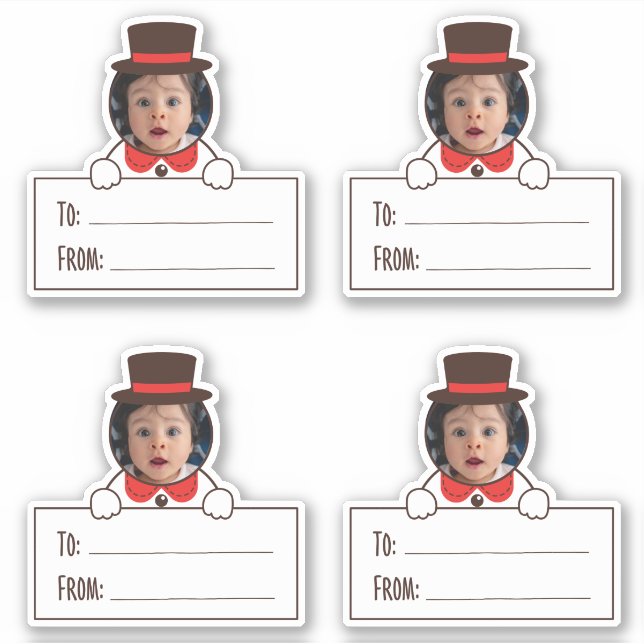 Photo Snowman Gift Tag Sticker (Front)