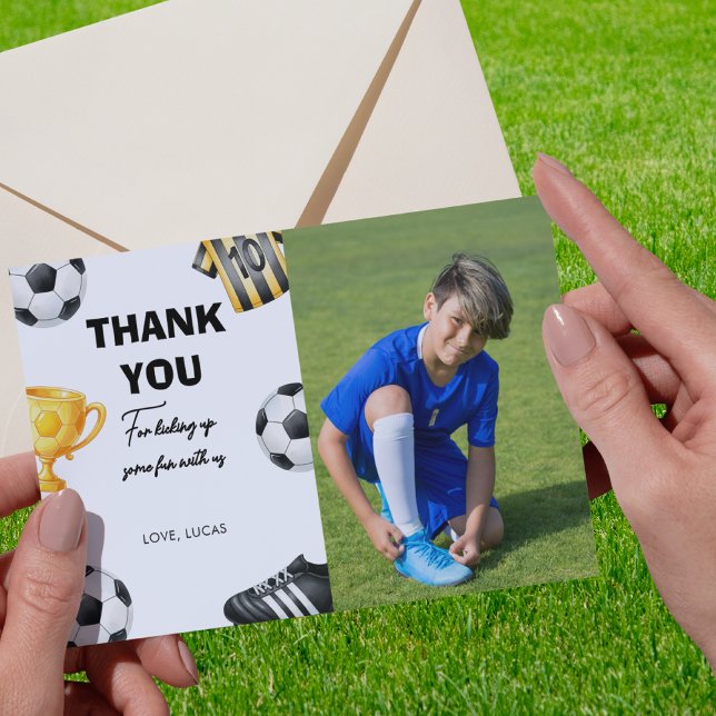 Photo Soccer Sport Football Birthday Party Thank You Card (Creator Uploaded)