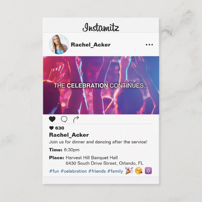 Photo Social Media Bat Mitzvah or Bar Mitzvah Enclosure Card (Front)