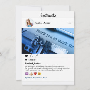 Photo Social Media Bat Mitzvah or Bar Mitzvah Thank You Card