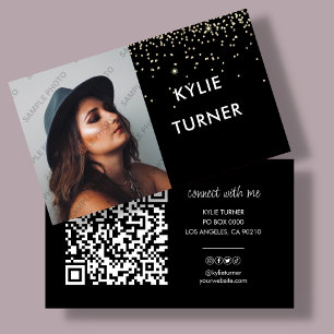 Photo Social Media Black Gold Glitter QR Code Business Card
