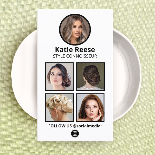 Photo Social Media, Instagram Business Card (social media networking photo grid business cards with circle profile window and  qr code )