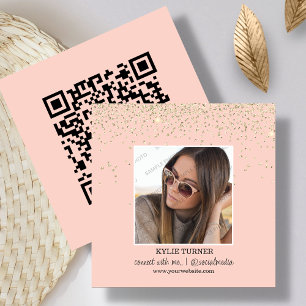 Photo   Social Media   Peach Glitter   QR Code   Square Business Card