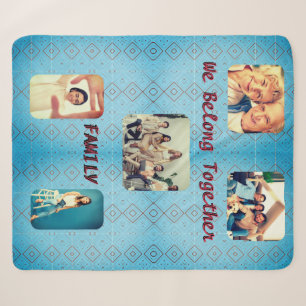 Photo Soft Blue Retro Diamond Pattern Sherpa Blanket