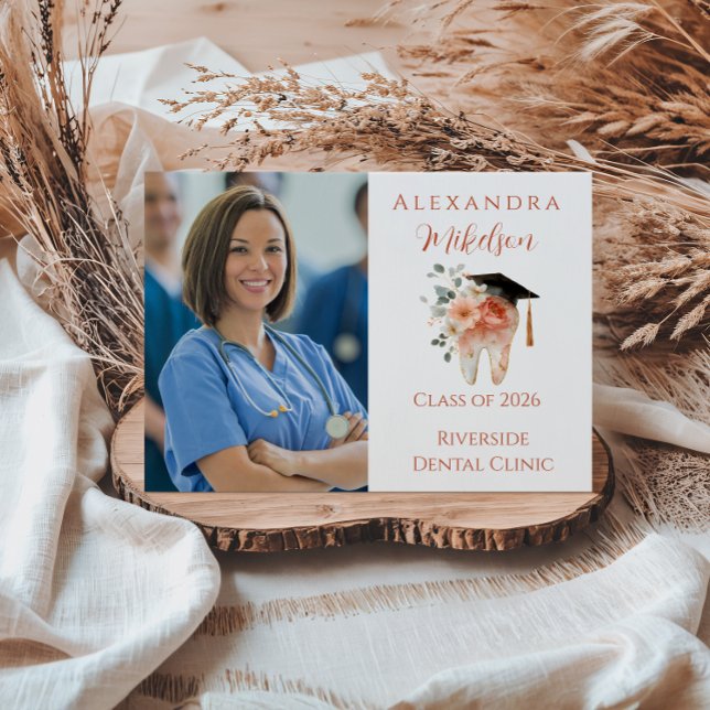 Photo Soft Floral Tooth Graduation Party Announcement (Creator Uploaded)