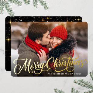 PHOTO Sparkle Merry Christmas Greeting Gold Foil Holiday Card