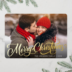 PHOTO Sparkle Merry Christmas Greeting Gold Foil Holiday Card