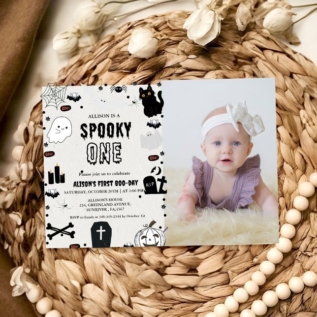 Photo Spooky One Halloween first birthday party Invitation (Creator Uploaded)