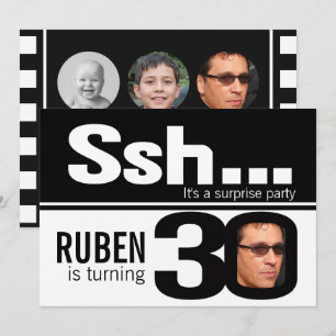 Photo ssh men black white 30th birthday 4 photos invitation