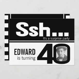Photo ssh men black white 40th birthday invite