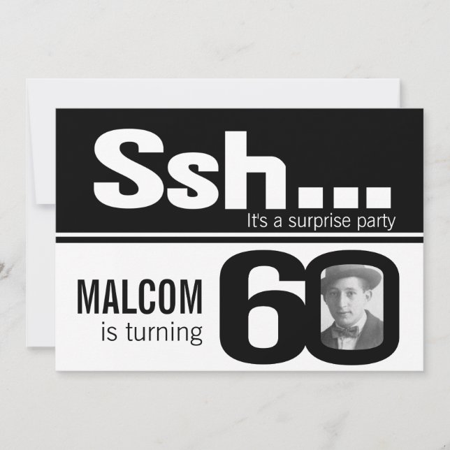 Photo ssh men black white 60th birthday invite (Front)