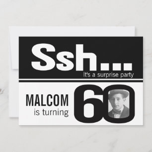 Photo ssh men black white 60th birthday invite