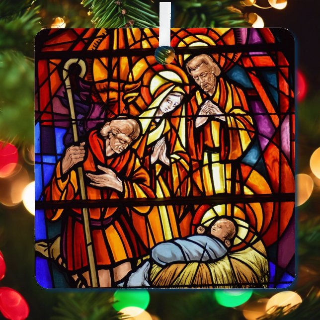 Photo Stained Glass Nativity Image Baby Jesus Metal Tree Decoration (Creator Uploaded)