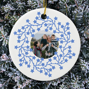 Photo Star Wreath Scandinavian Holiday Ceramic Ornament