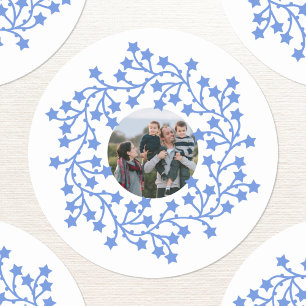 Photo Star Wreath Scandinavian Holiday Classic Round Sticker