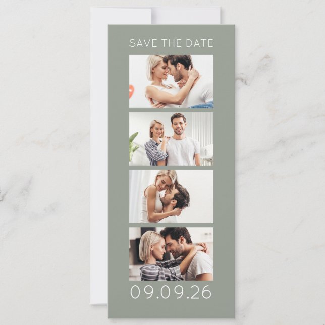 Photo Strip 4 Pictures QR Photobooth Wedding Sage Save The Date (Front)