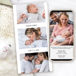 Photo Strip Collage 4 Photo Birth Announcement<br><div class="desc">Stylish and simple photo birth announcement card. The photo template is set up for you to add 3 photos to the front and one on the back, which will be displayed in landscape and portrait formats. You can add baby's name and date of birth along with a personalised message with...</div>
