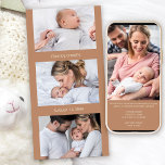 Photo Strip Collage 4 Photo Clay Cream Birth Announcement<br><div class="desc">Stylish and simple photo birth announcement card in clay and cream. The photo template is set up for you to add 3 photos to the front and one on the back, which will be displayed in landscape and portrait formats. You can add baby's name and date of birth along with...</div>