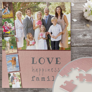 Photo Strip Collage Love Happiness Family Pink Jigsaw Puzzle