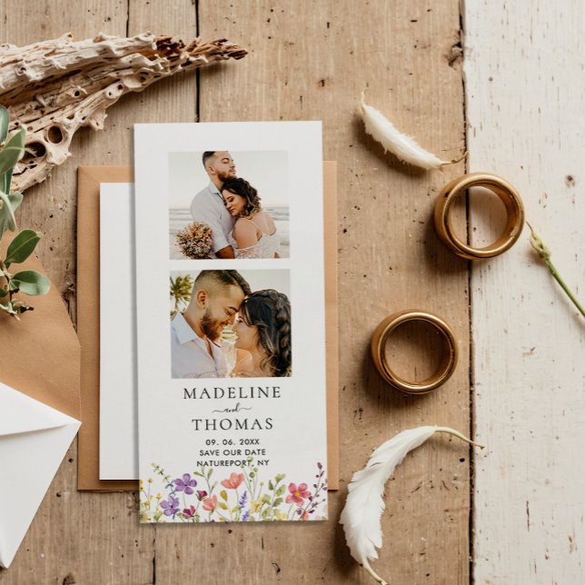 Photo Strip Floral Magnetic Wedding Save The Date (Creator Uploaded)