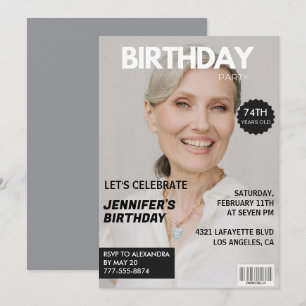 Photo Stylish Magazine Cover for her 74th birthday Invitation