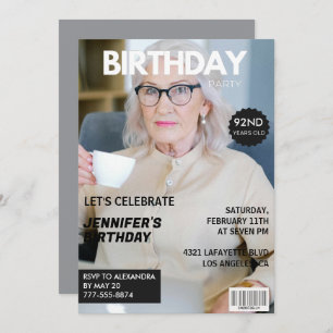Photo Stylish Magazine Cover for her 92nd birthday Invitation