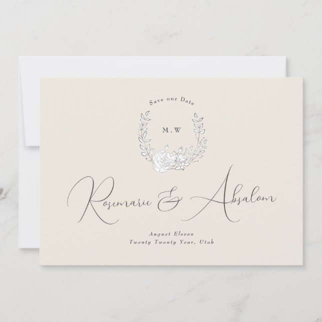 Photo Subtle Elegance | Classic Wreath Monogram Save The Date (Front)