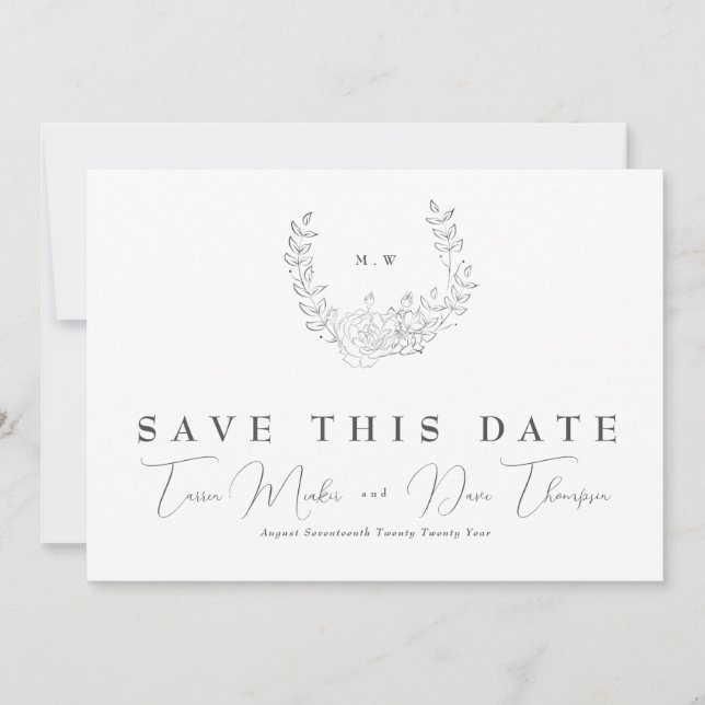 Photo Subtle Elegance | Classic Wreath Monogram Save The Date (Front)