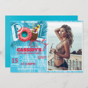 Photo Summer Pool Party Birthday Invitation